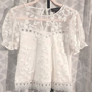Laundry White Lace Short Sleeve Top